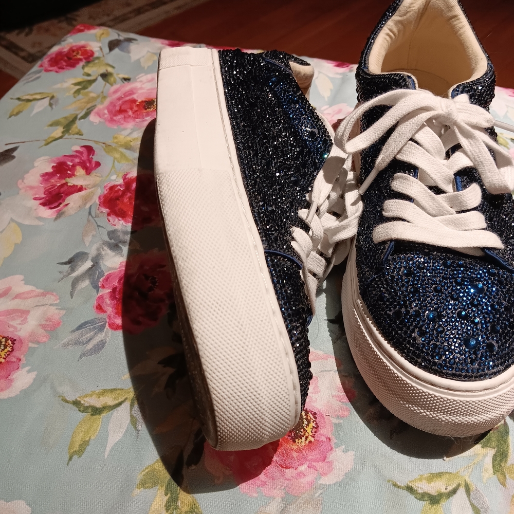 Betsey Johnson Navy Blue Crystal Embellished Sneakers - Picture 2 of 3